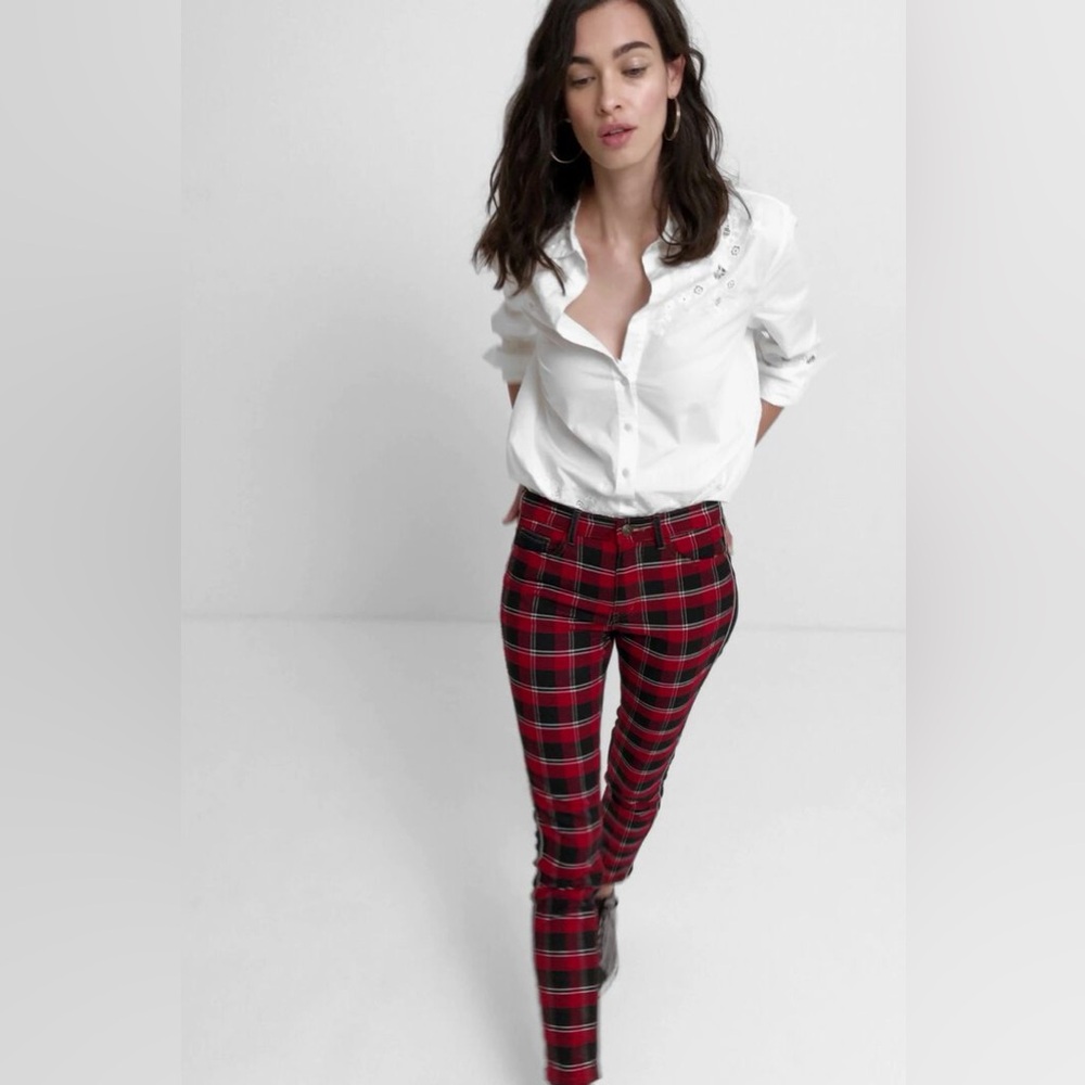 Desigual Skinny Tartan Jeans NWT